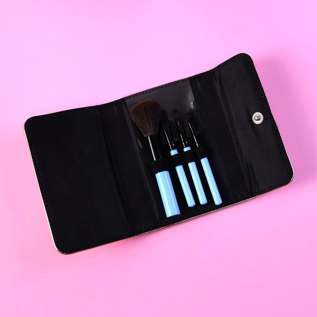 Individual brushes in the 4-in-1 makeup brush set laid out neatly