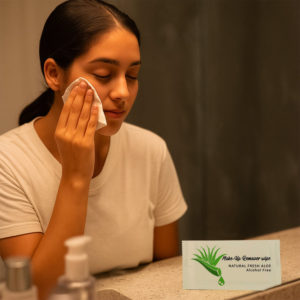 Disposable makeup remover aloe wipes ideal for travel and daily use