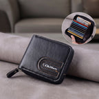 Side perspective of compact zip-around cardholder wallet