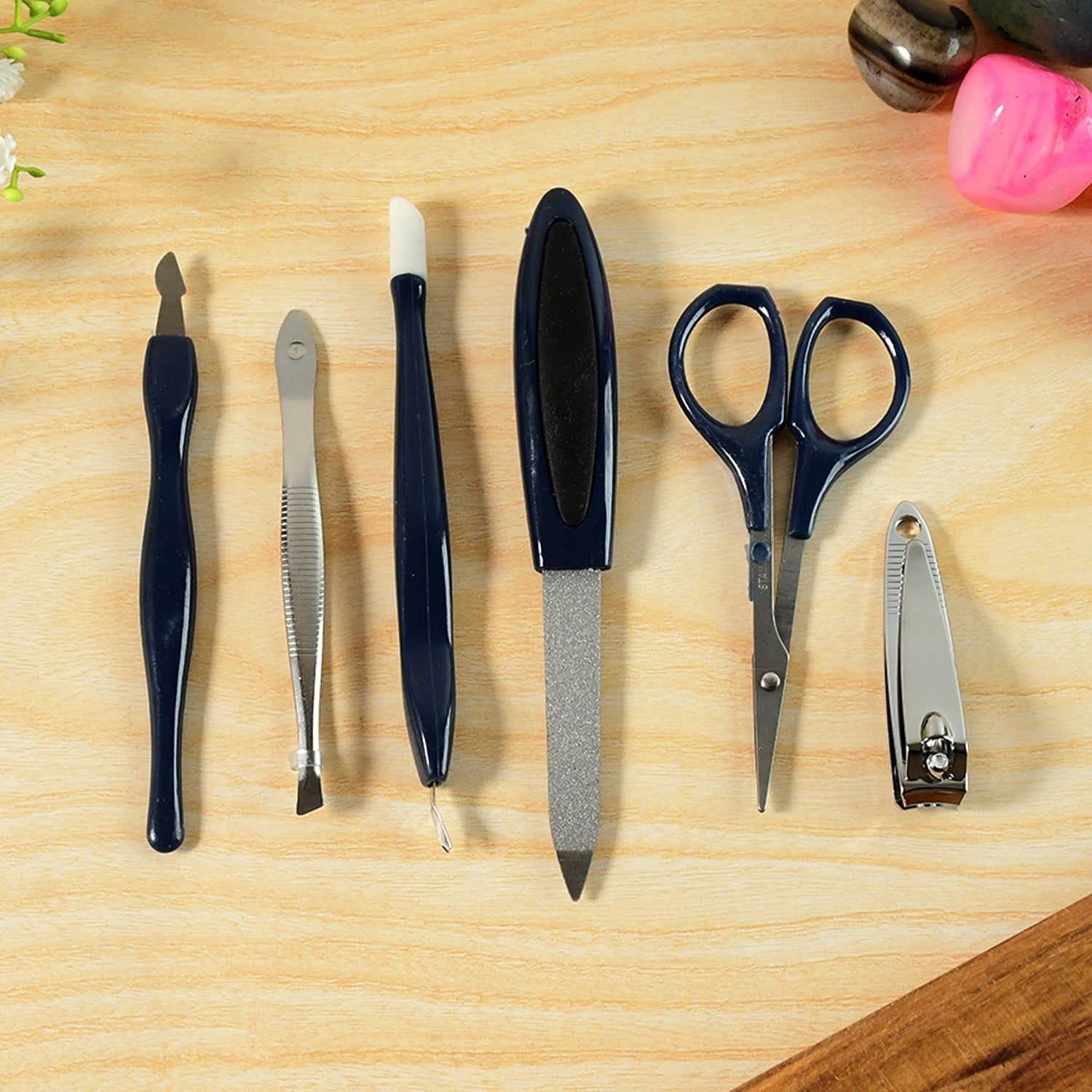 Close-up of professional manicure pedicure grooming tools