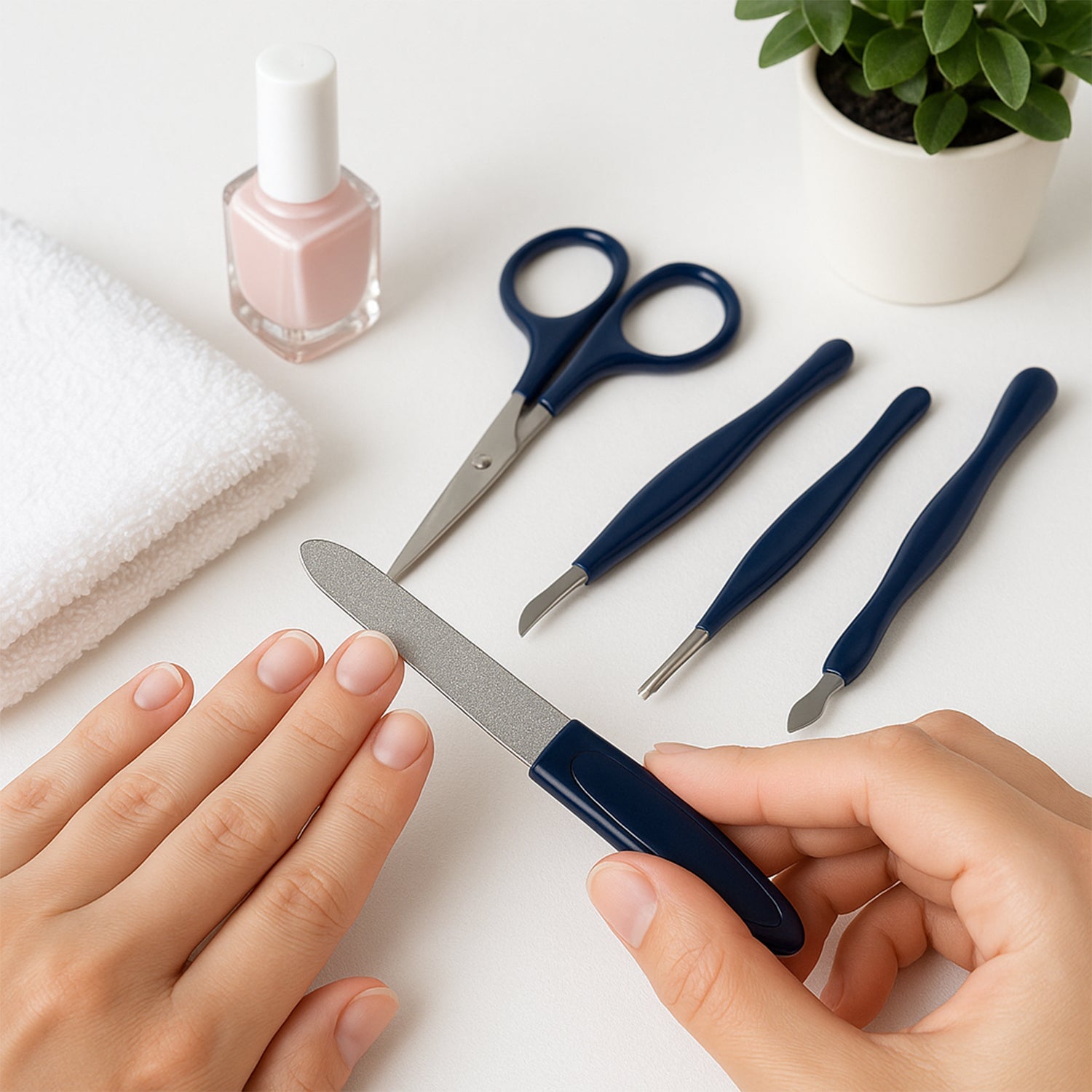 Neatly arranged manicure pedicure grooming kit tools