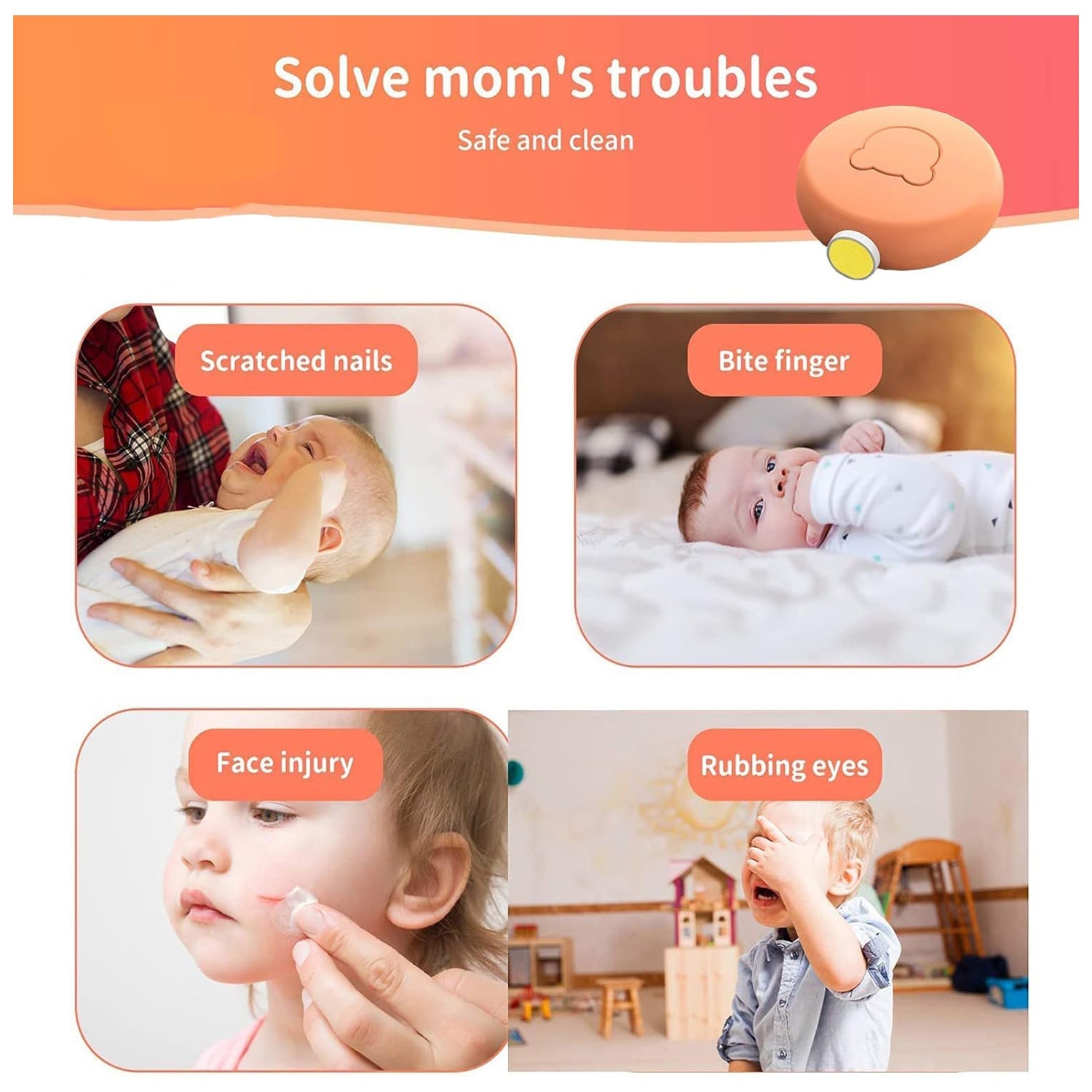 Soft grinding head attachment for the baby nail trimmer, ensuring gentle nail filing.