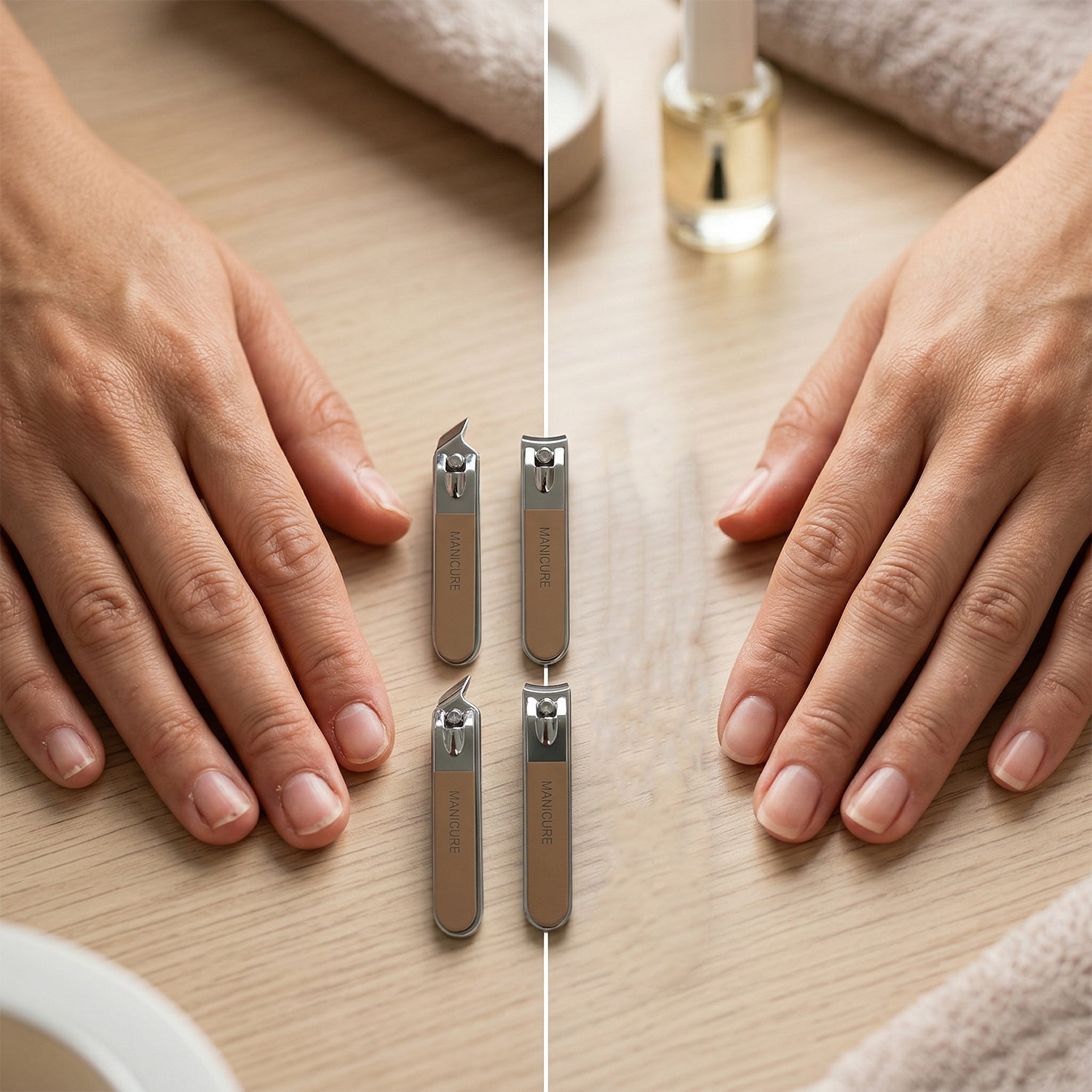 Complete nail care set including cutter, file, and tweezers