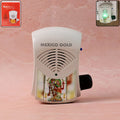 Front view of electric mantra bell with LED light and Radha-Krishna image