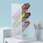 Compact clear plastic desktop organizer in use