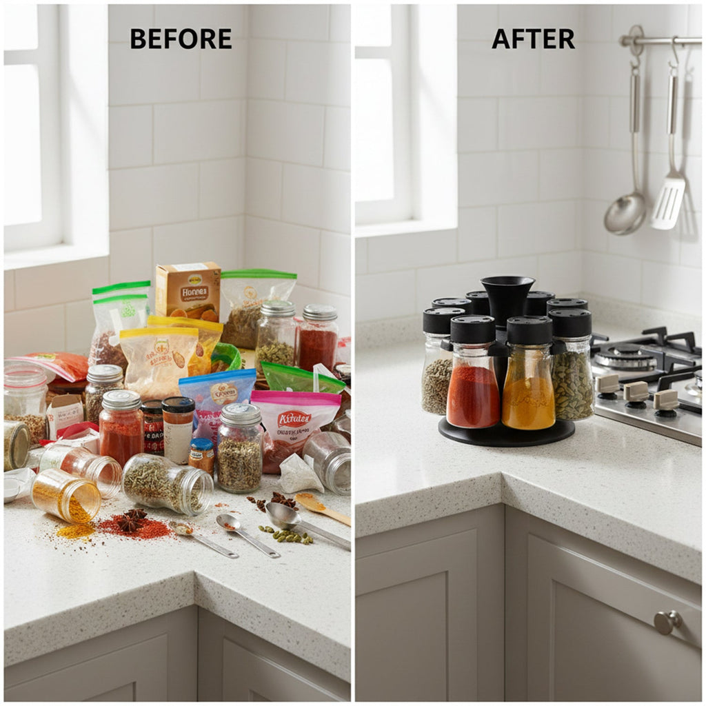 Plastic spice rack with compact design and rotating functionality