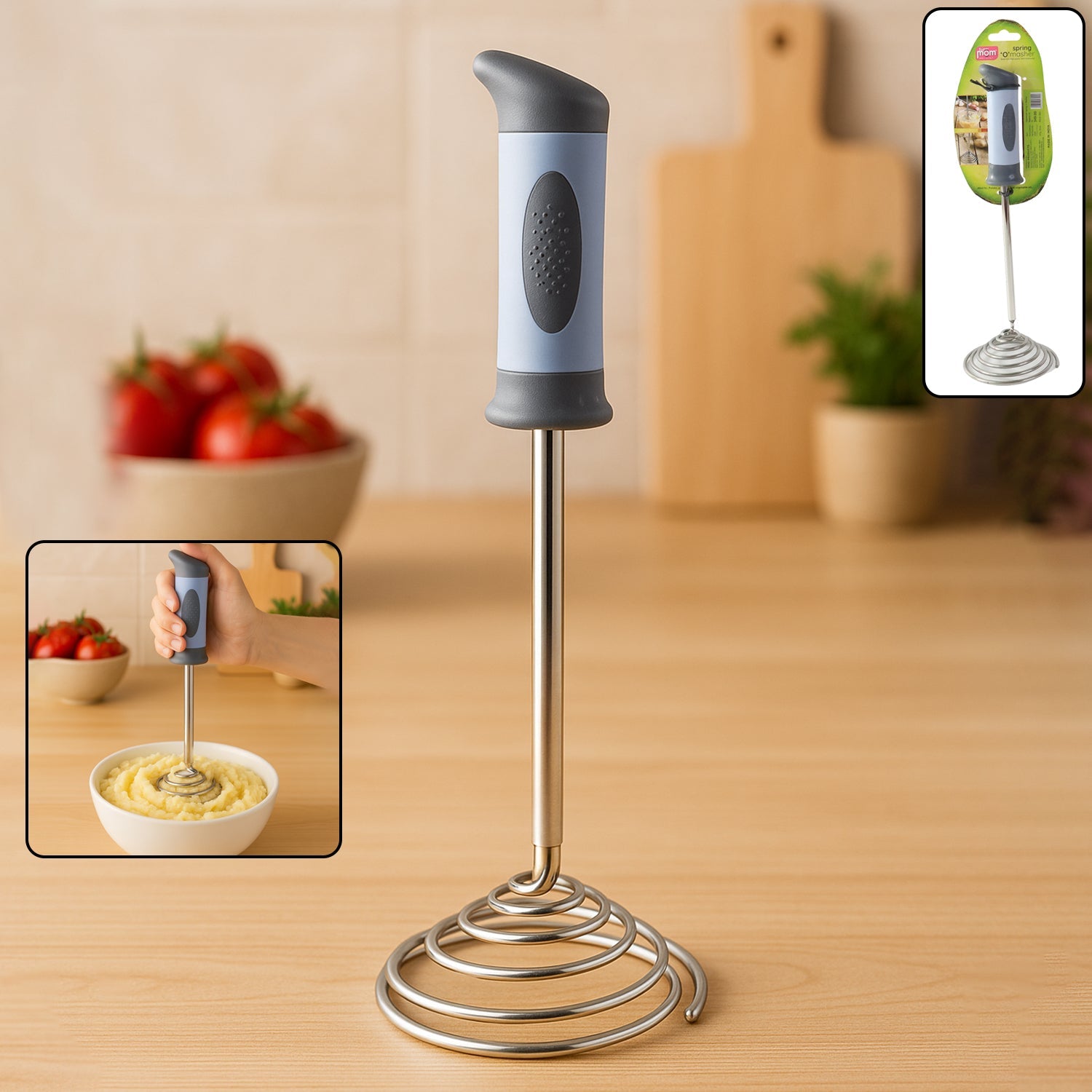 Supermom stainless steel potato masher with spring design and comfortable grip