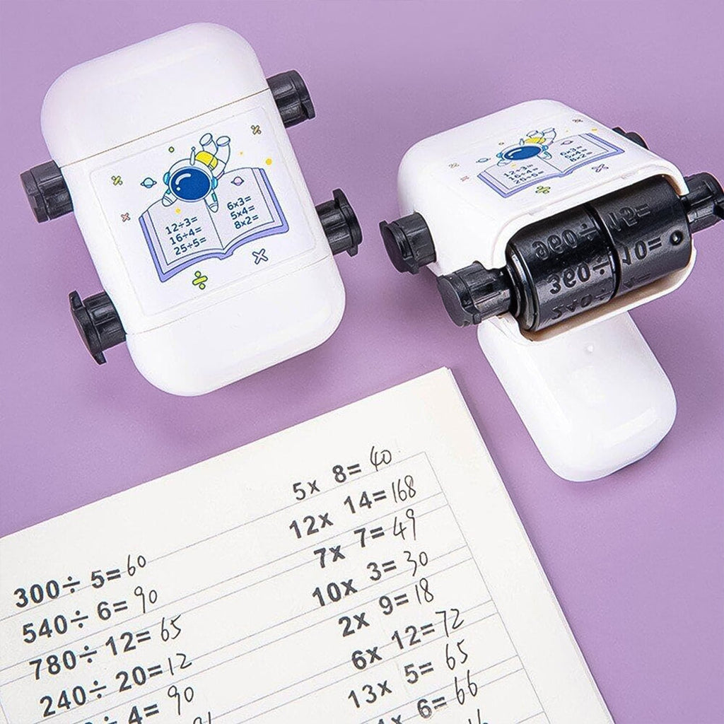 Math worksheet with rolling stamp printed problems