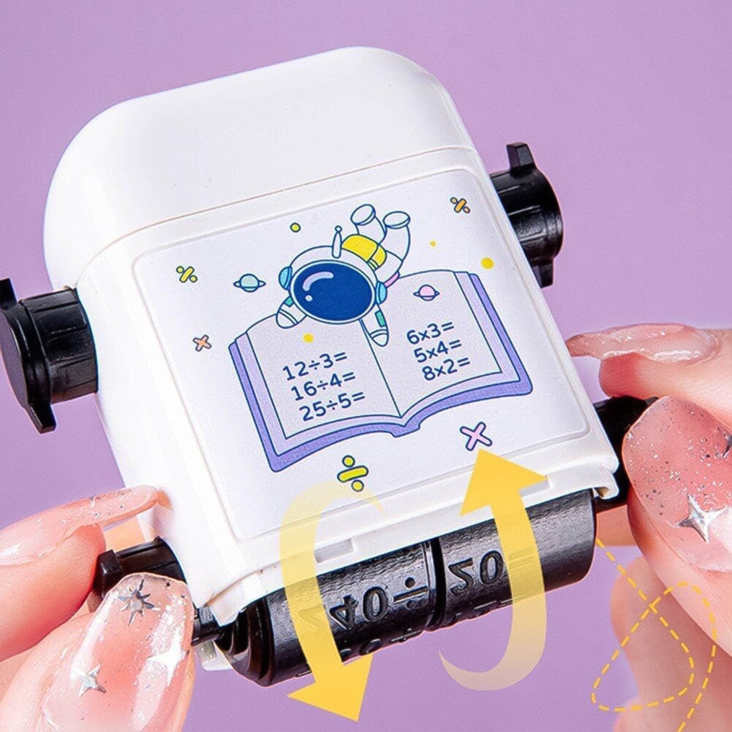 Educational rolling stamp with refillable ink cartridge