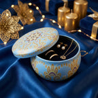 Reusable decorative metal candle container with mandala design