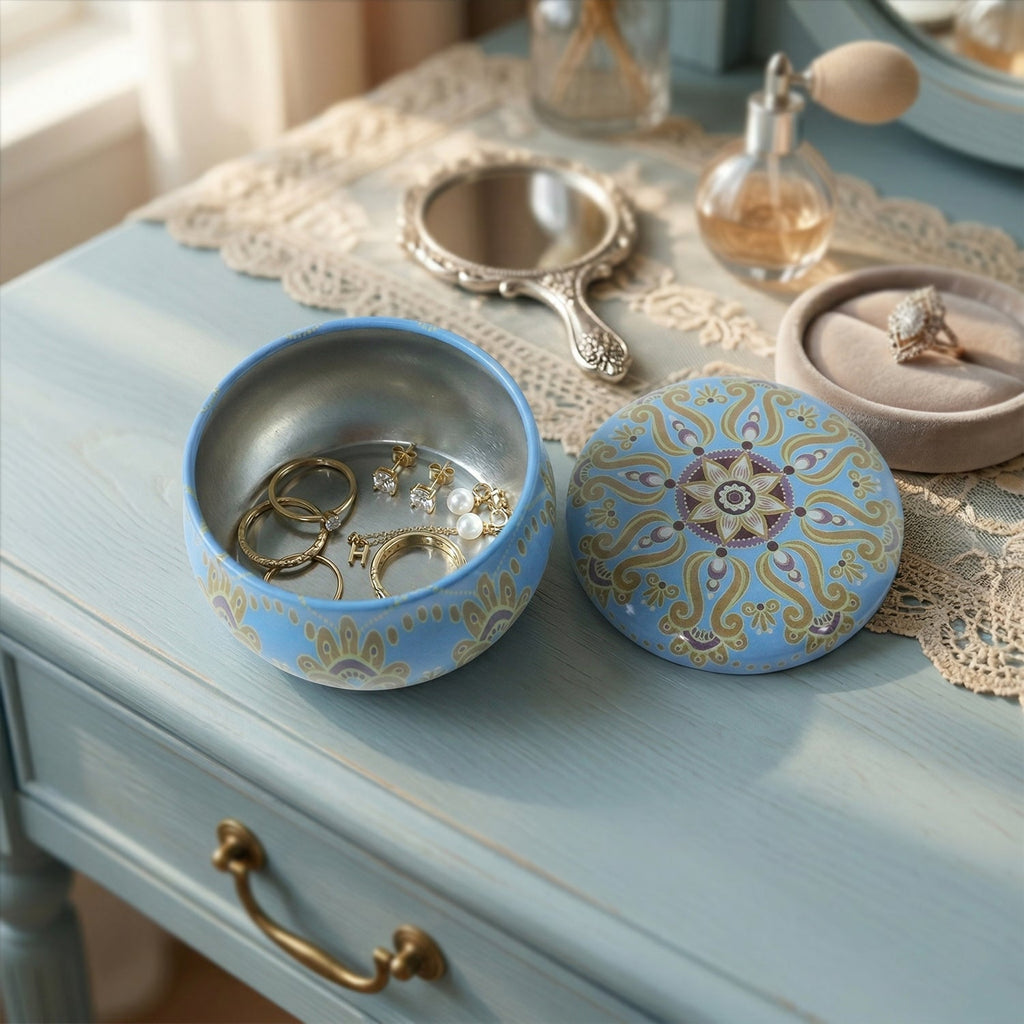 Colorful mandala printed metal storage box for home decor