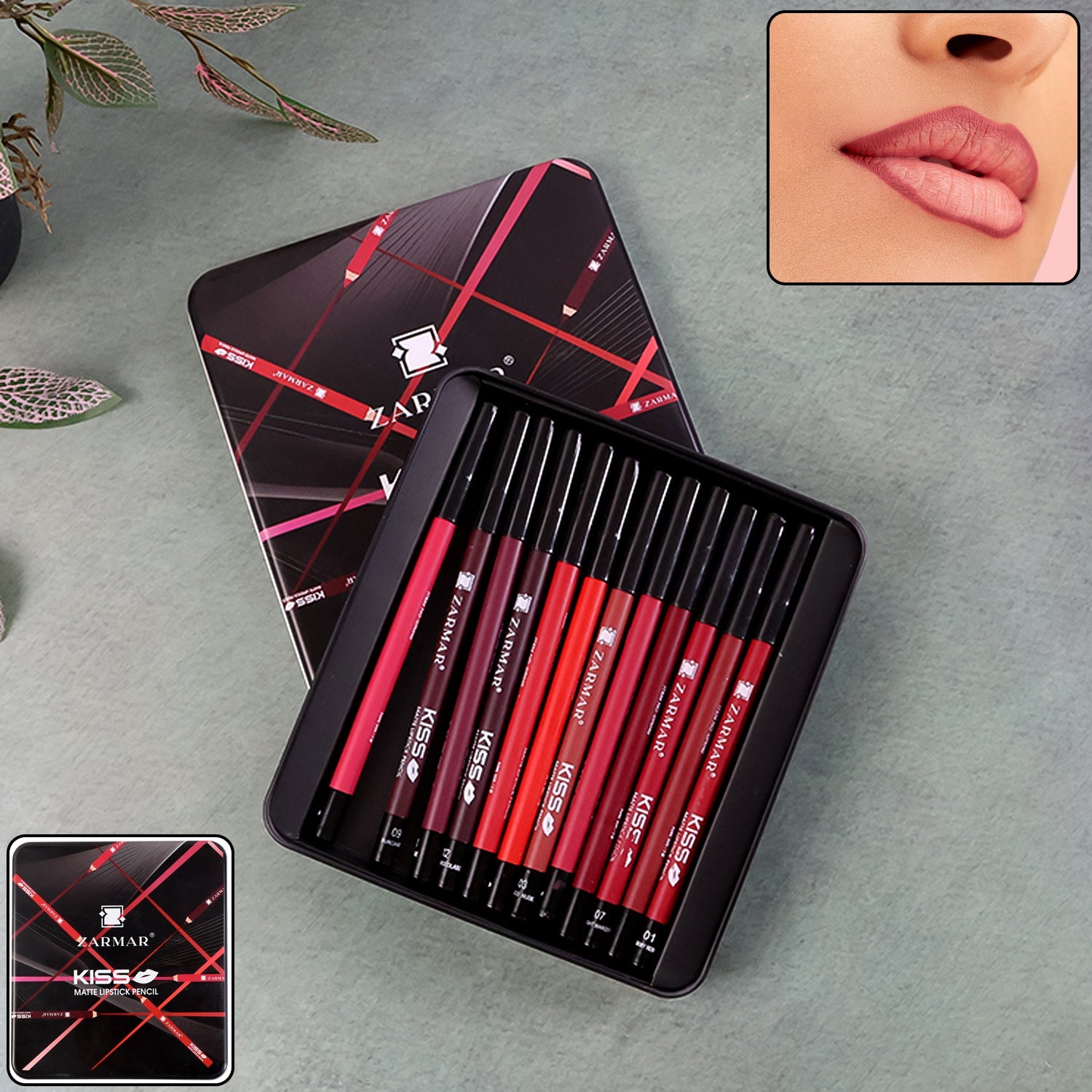 12-piece matte lipstick pencil set with vibrant shades