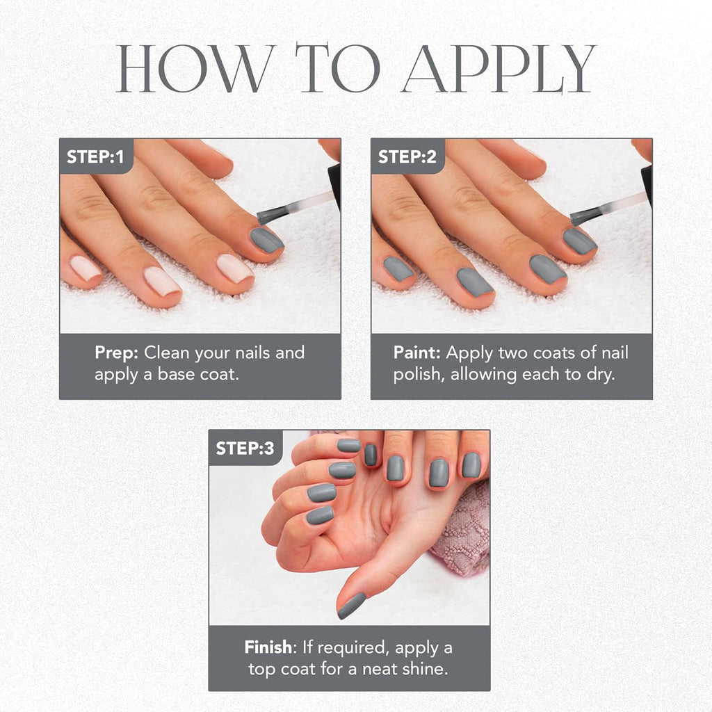 OG Beauty Calm Grey Mattify Nail Paint bottle and brush applicator.