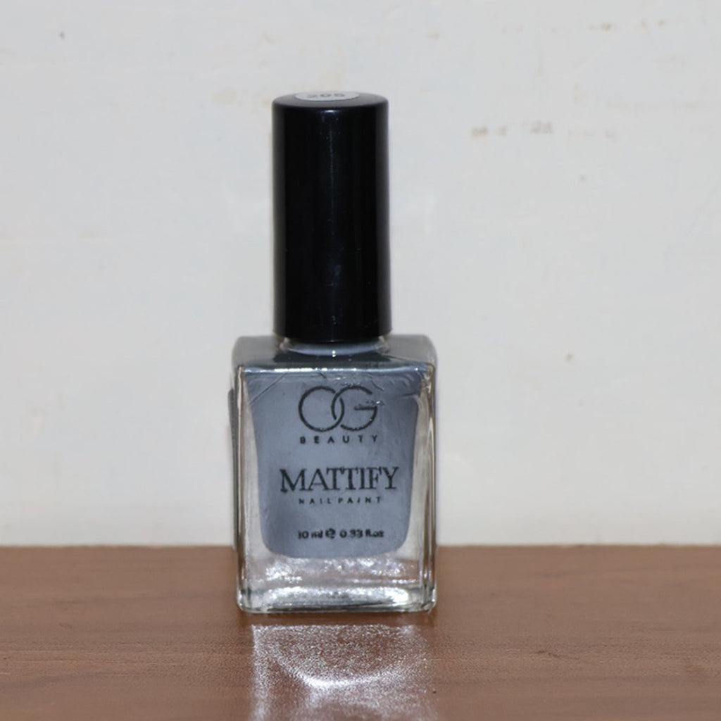 Multiple bottles of OG Beauty Mattify Nail Paint in various shades.