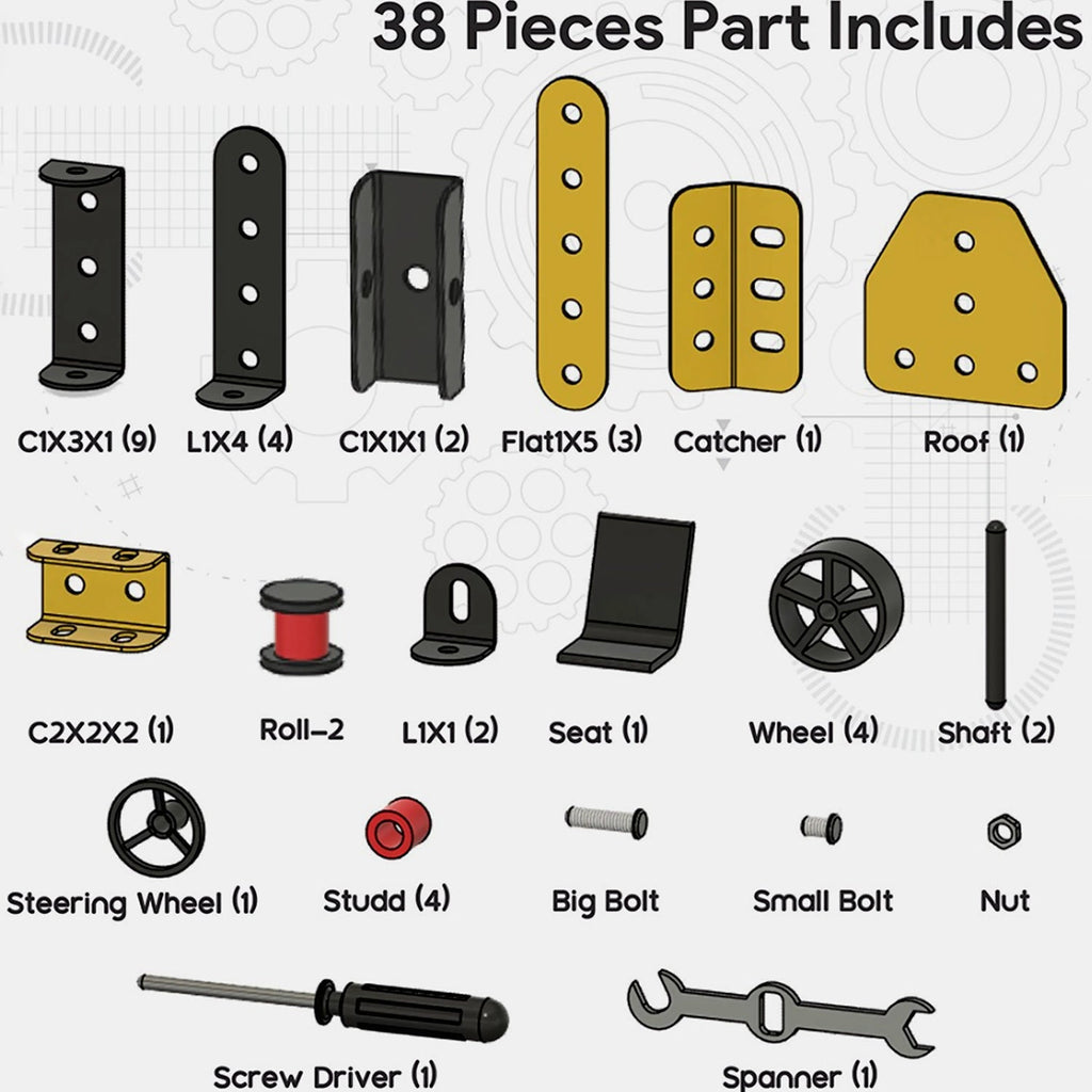 Assembled mechanical models from the Mecha Racer STEM Kit displayed on table