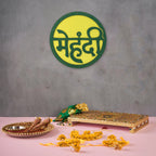 Festive Mehndi ceremony backdrop sign hanging with pre-marked holes