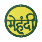 Traditional Mehndi wall art round sign with Hindi typography for event décor