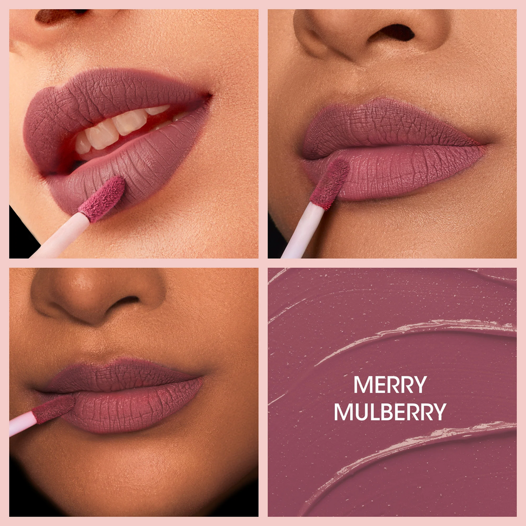 Merry Mulberry Liquid Lipstick enhancing a radiant smile.