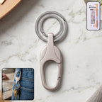 Metal keychain with secure carabiner clip on a white background