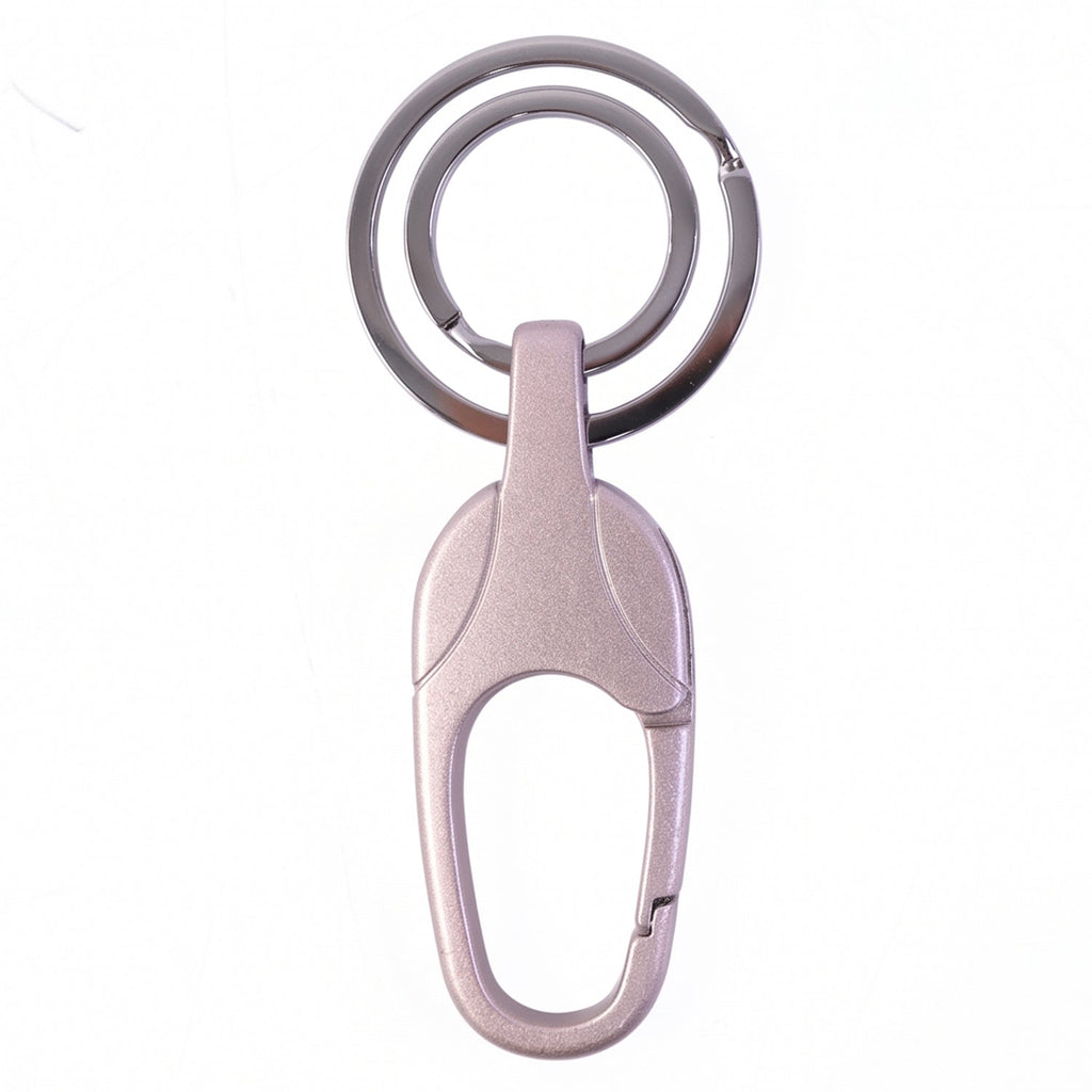 Side profile of sleek, durable metal keychain