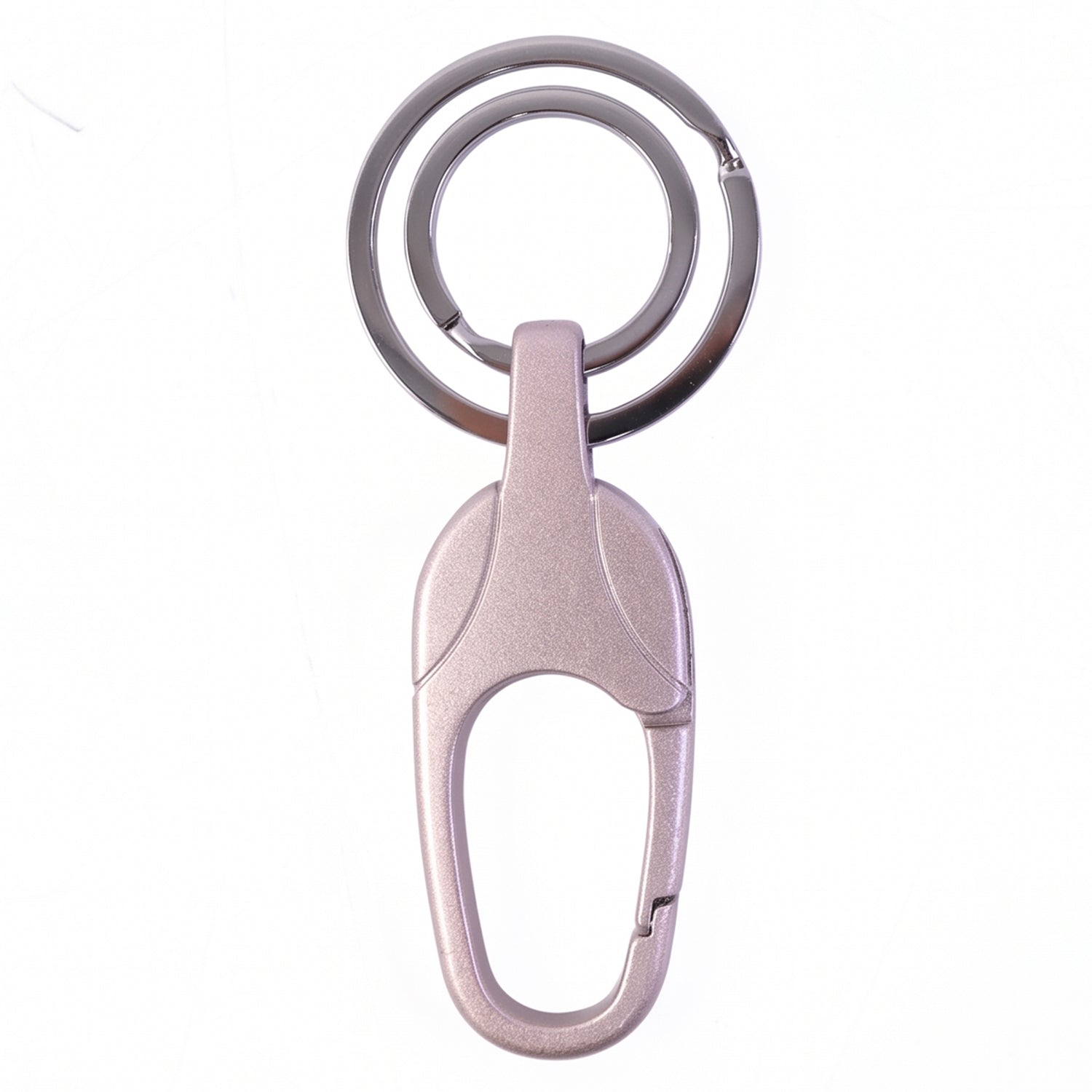 Side profile of sleek, durable metal keychain