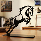 Stylish black metal horse sculpture ideal for modern desk decor