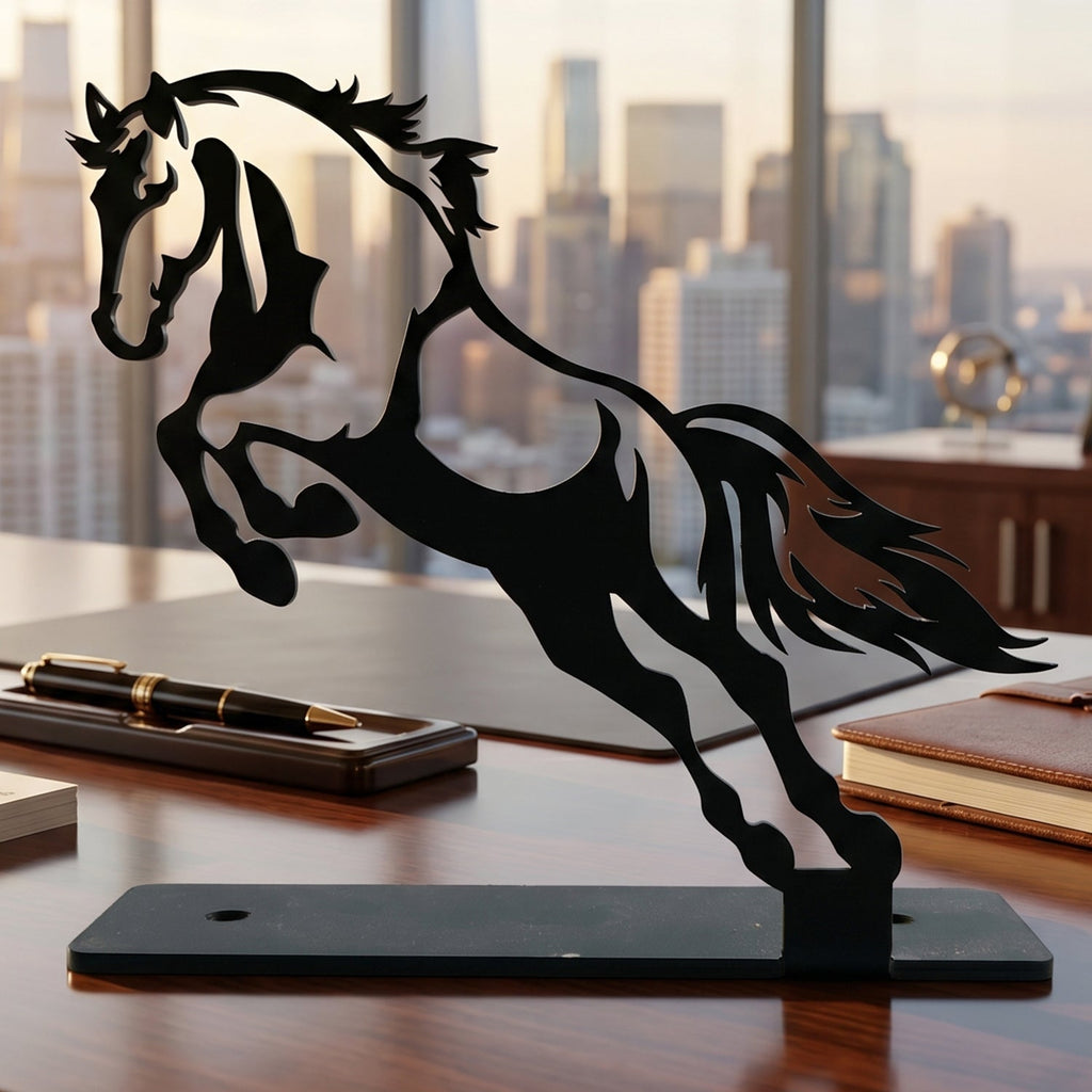 Stylish black metal horse for office desk decoration
