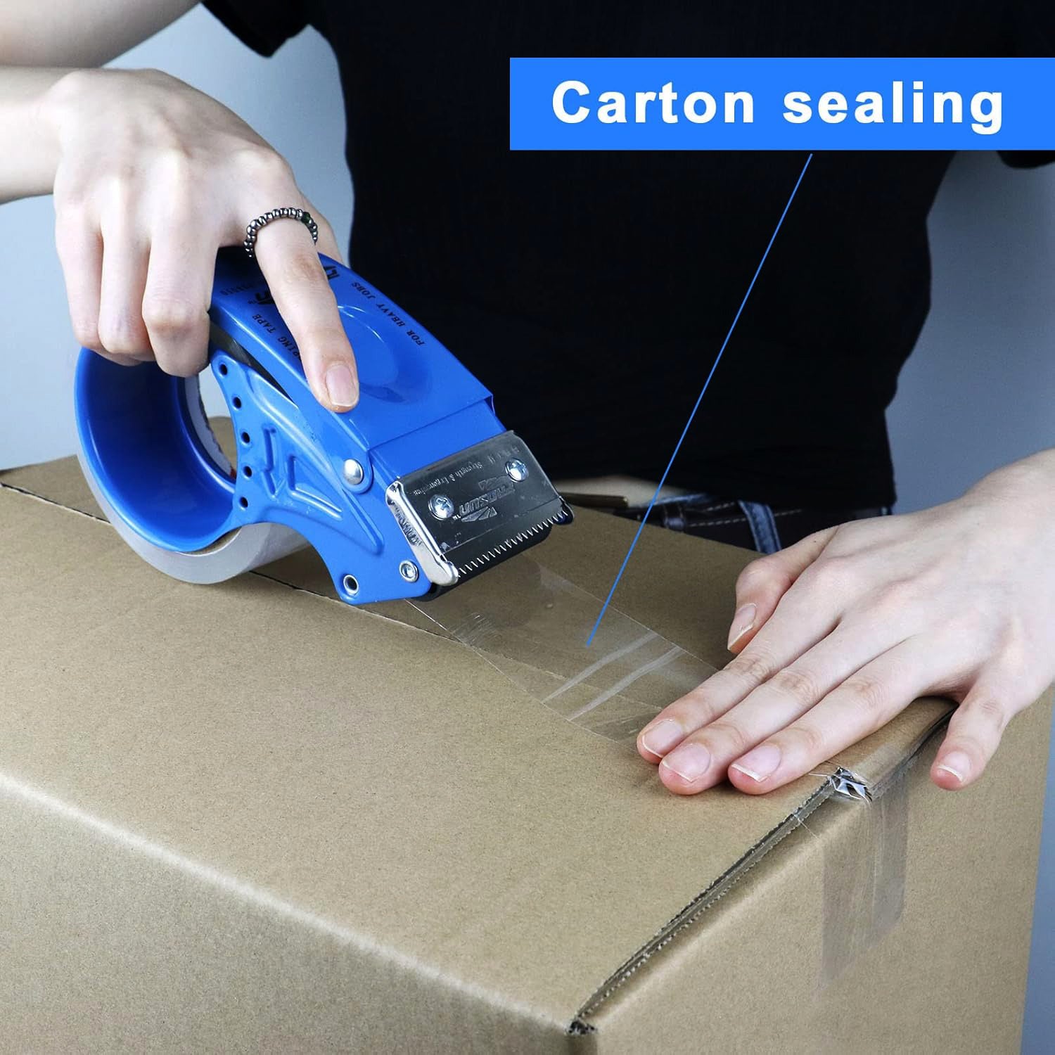 Close-up of the sharp, corrosion-resistant serrated blade on the Metal Packing Tape Dispenser for clean cuts.