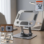 Foldable metal phone and tablet stand on desk