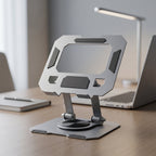 Side view of adjustable foldable metal stand
