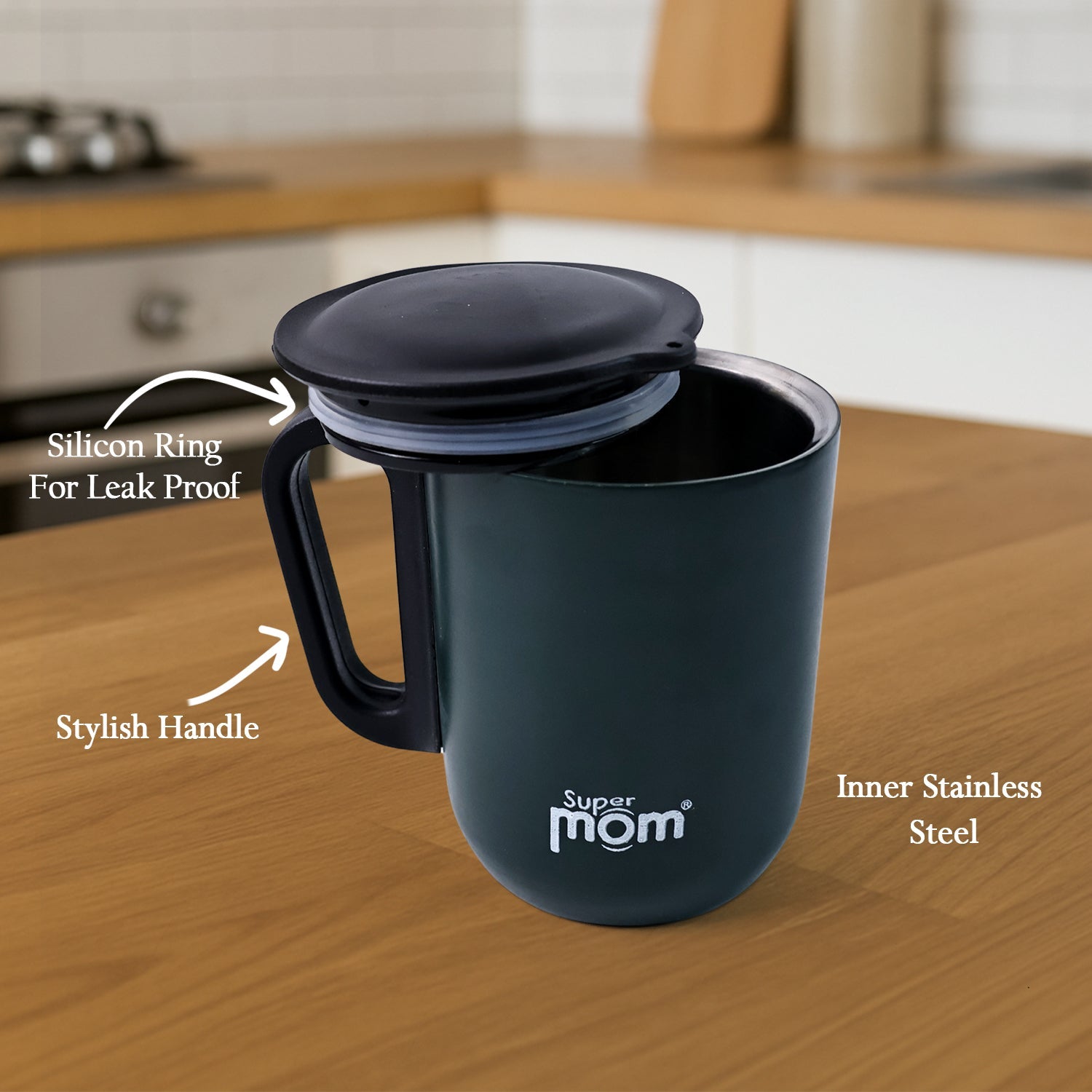 Metallic stainless steel insulated cup from side angle