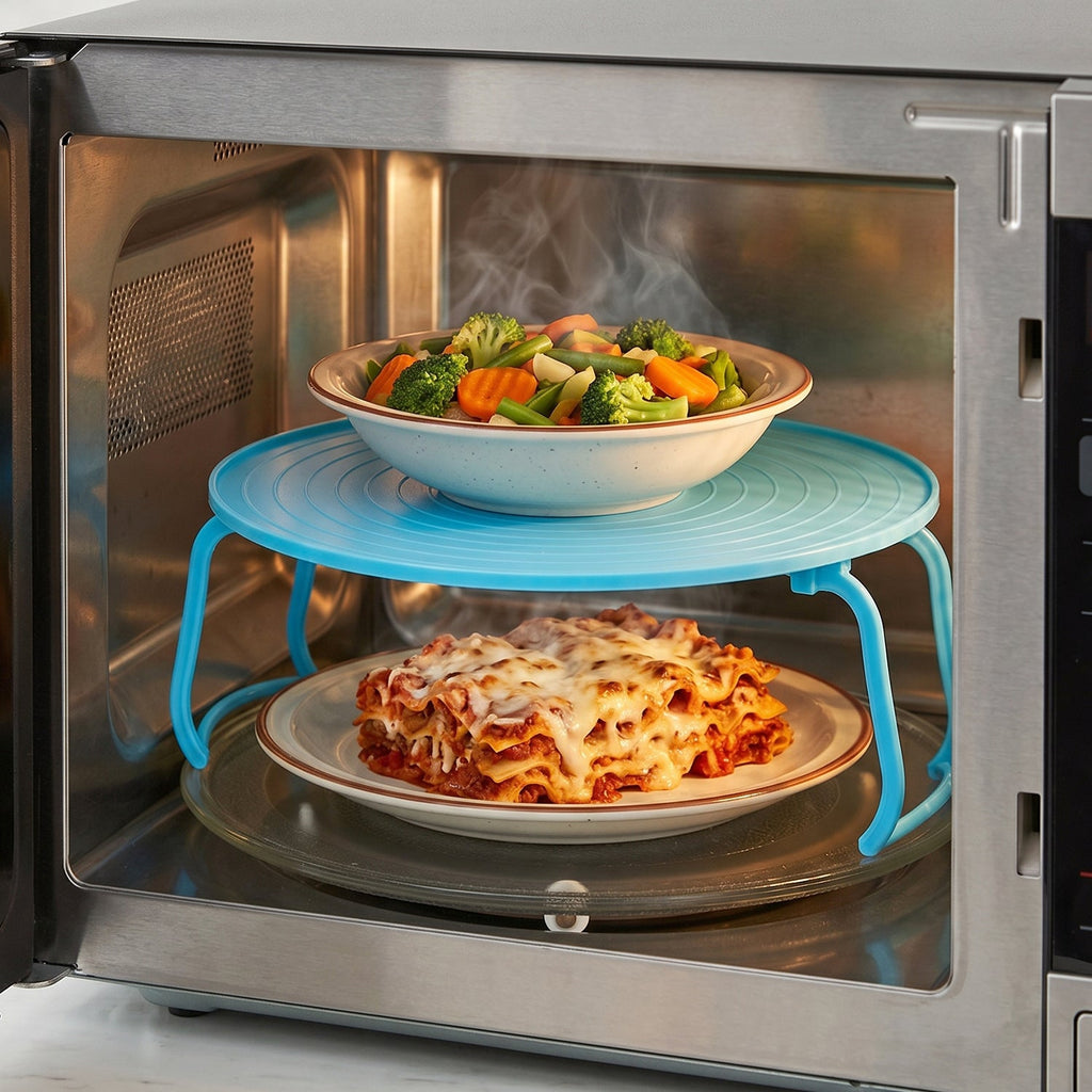 Microwave-safe plastic tray ideal for reheating and serving