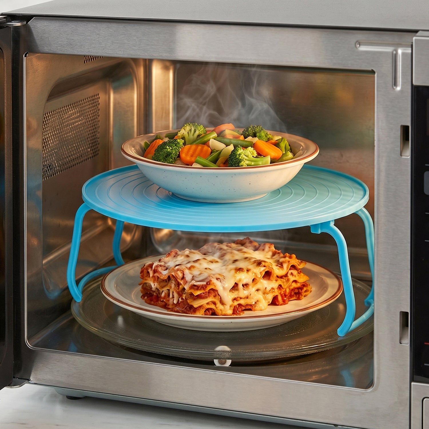 Microwave-safe plastic tray ideal for reheating and serving