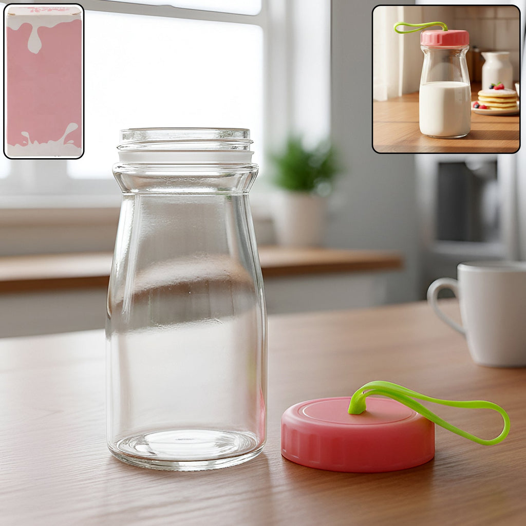 Glass bottle 300ML with leak-proof silicone lid and carry handle