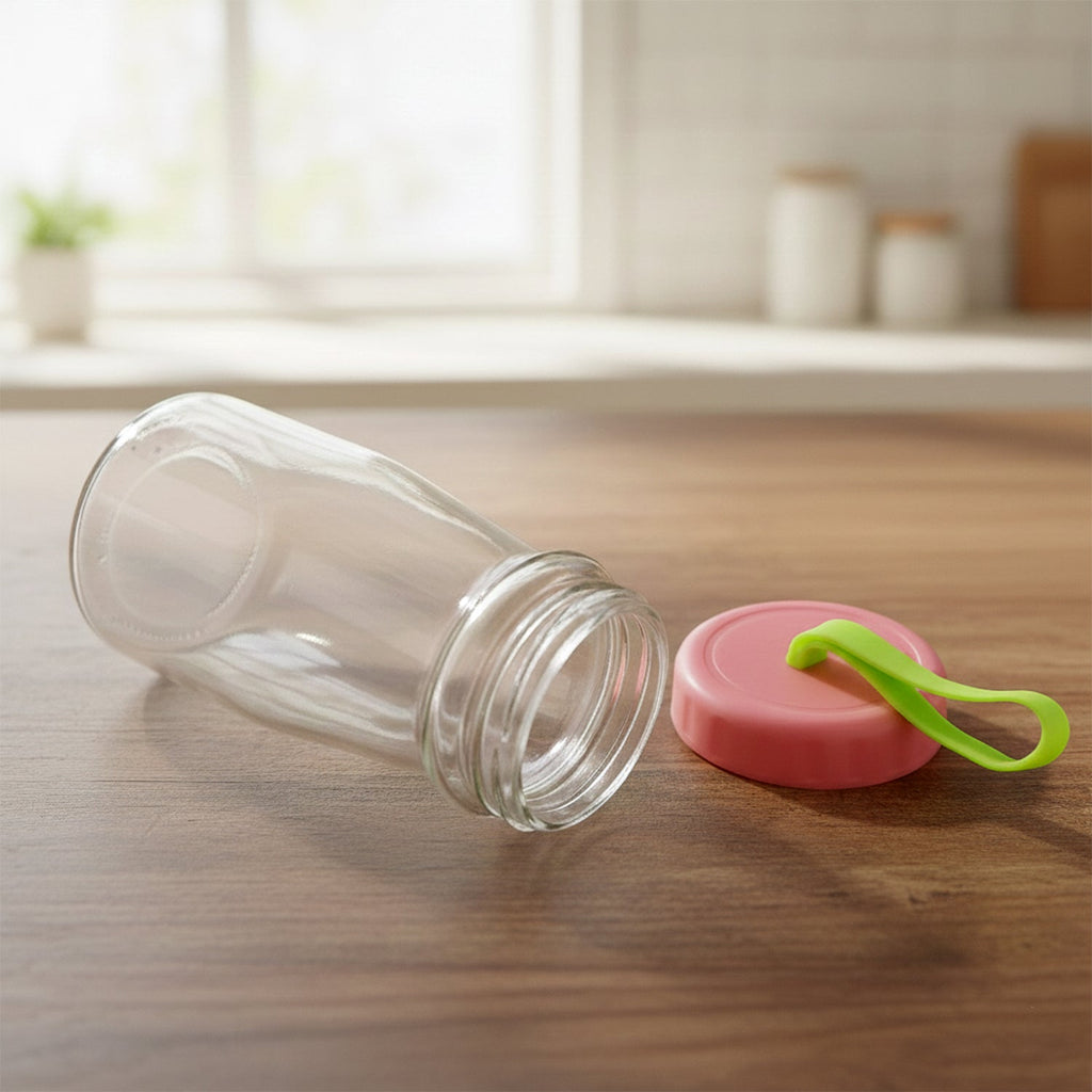 Transparent premium glass bottle body without lid showing clarity