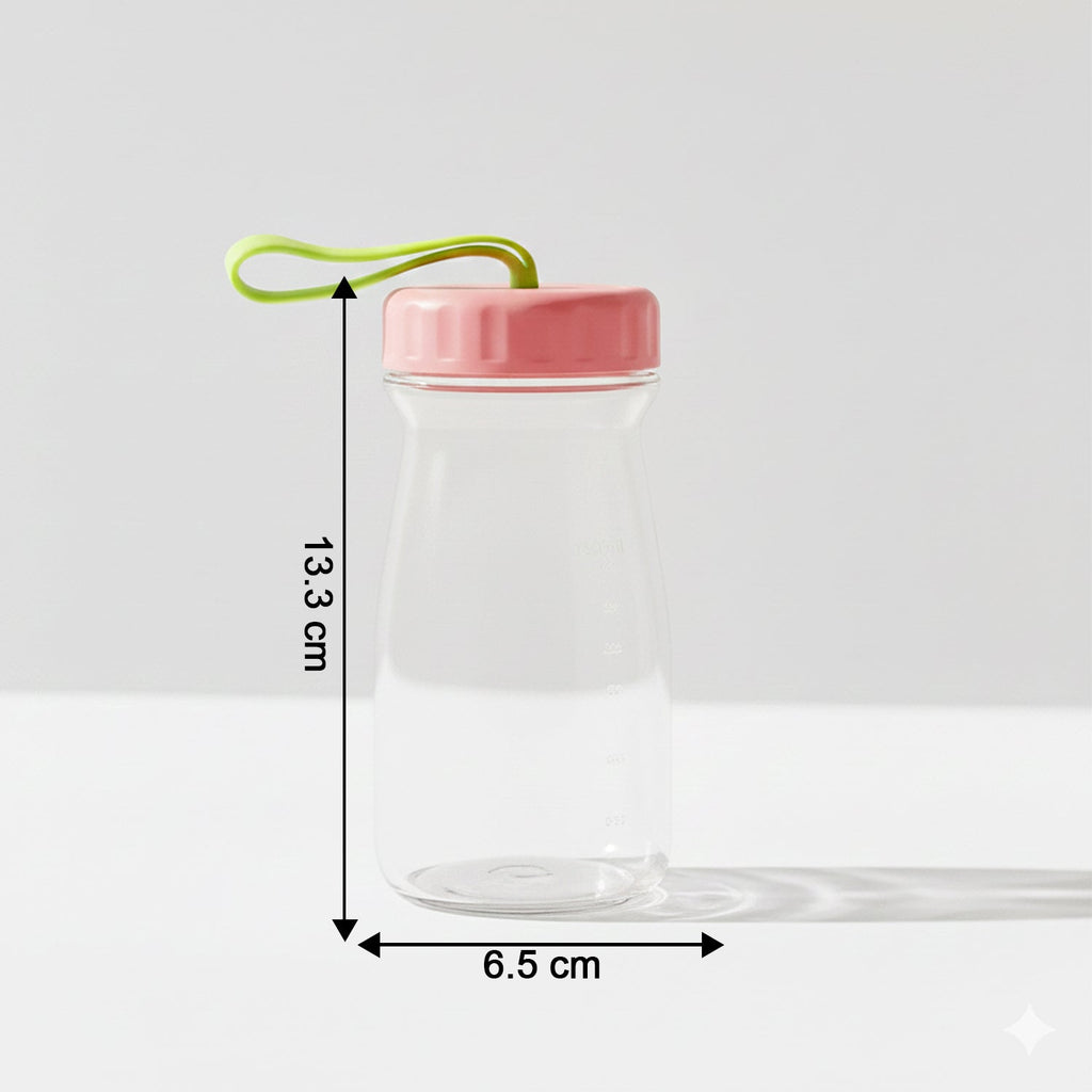 Close-up view of glass bottle topped with leak-proof silicone lid