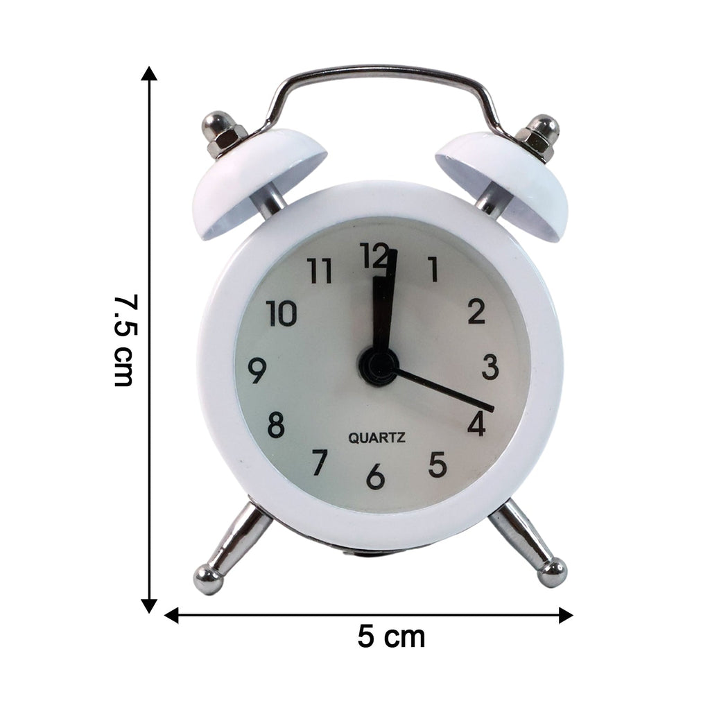 Back view of the twin-bell alarm clock showing battery compartment.