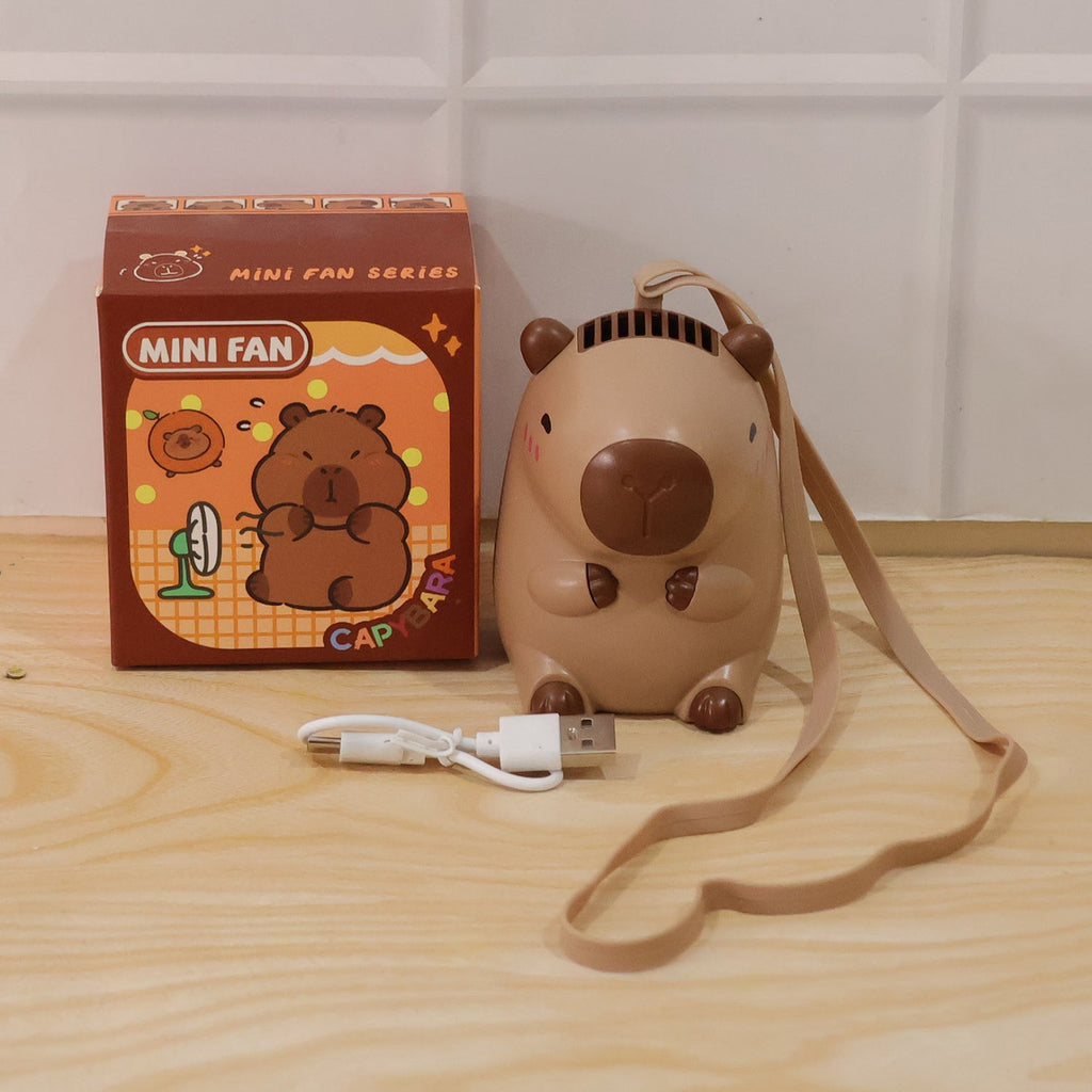 Cartoon mini fan with strap, ideal for outdoor use