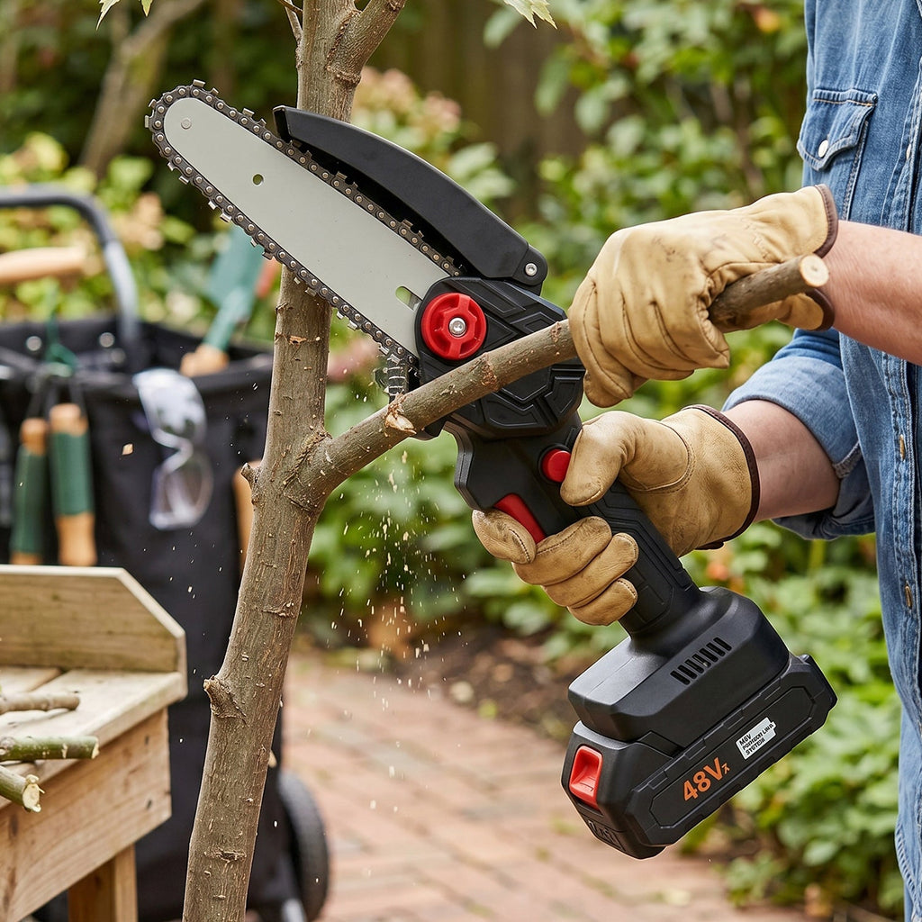 Cordless electric mini chainsaw blades and chain detail