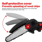 Lifestyle image showing cordless mini electric chainsaw in use