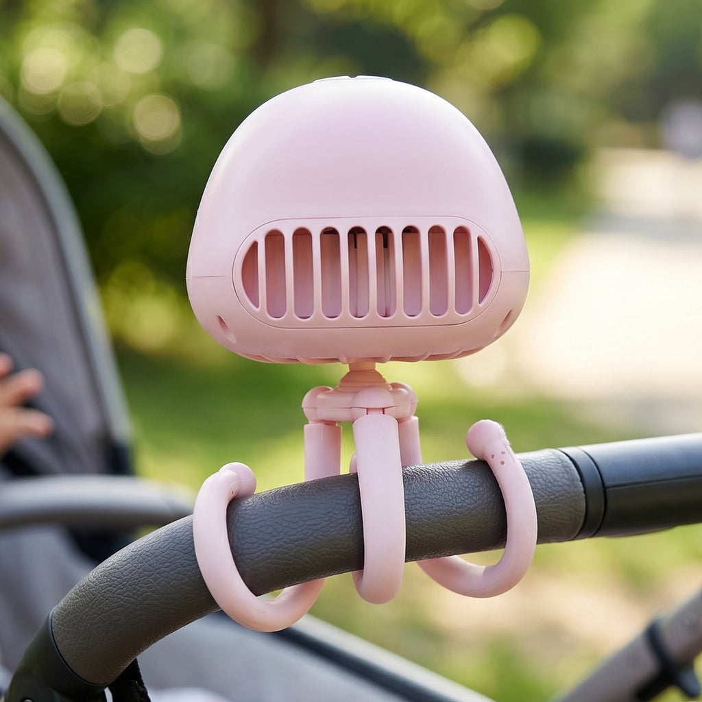 Compact handheld mini fan with LED star projector creating magical lighting atmosphere