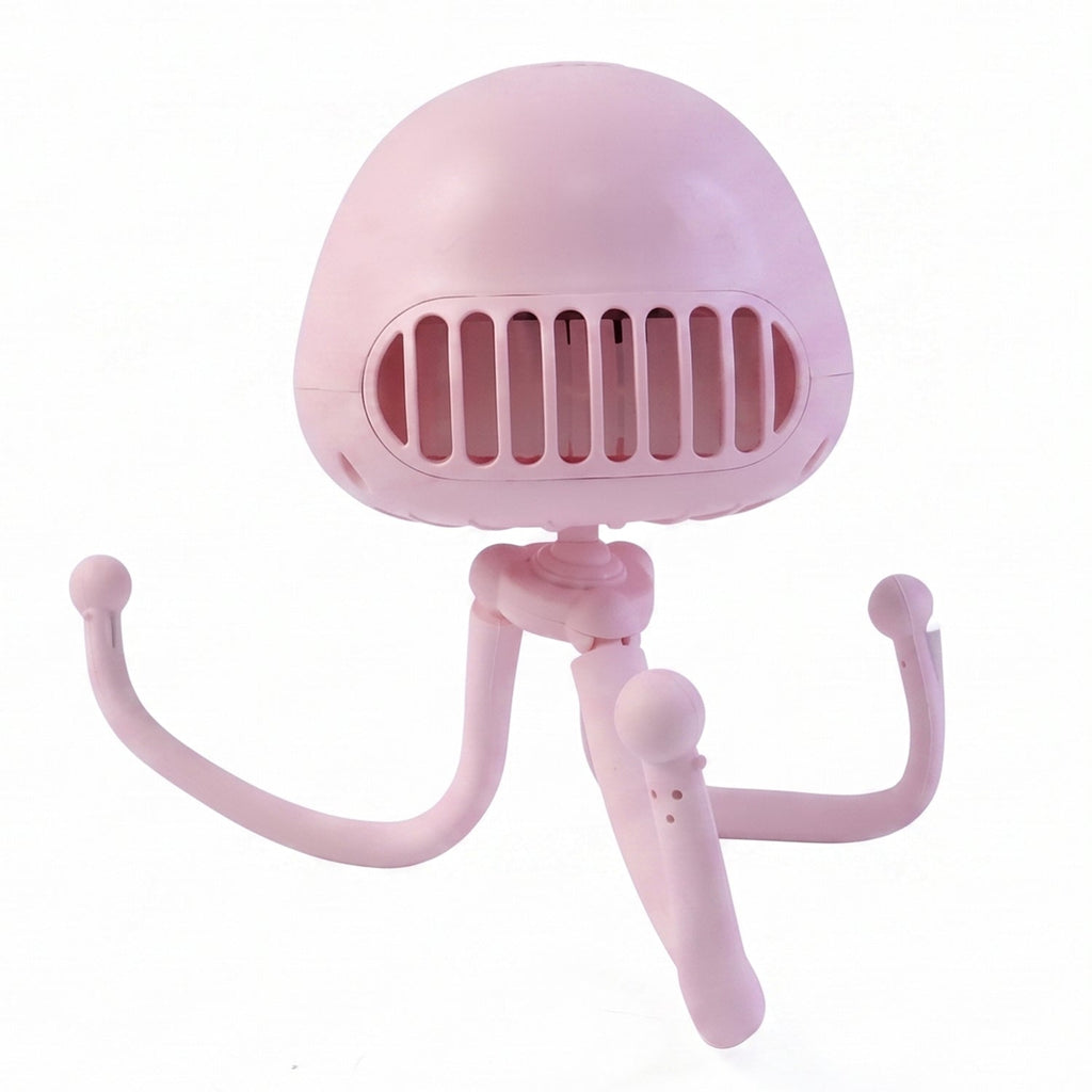 Flexible tripod stand supporting handheld mini fan showing adjustable positioning