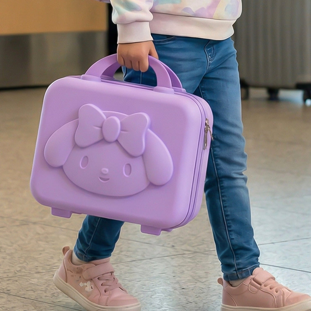 Kids bear-shaped hard shell carry case standing upright on surface
