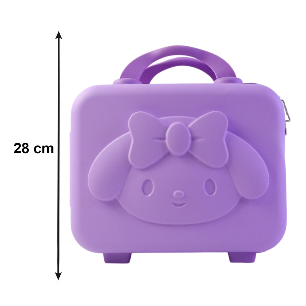 Close-up of zip-around closure on kids bear hard shell carry case