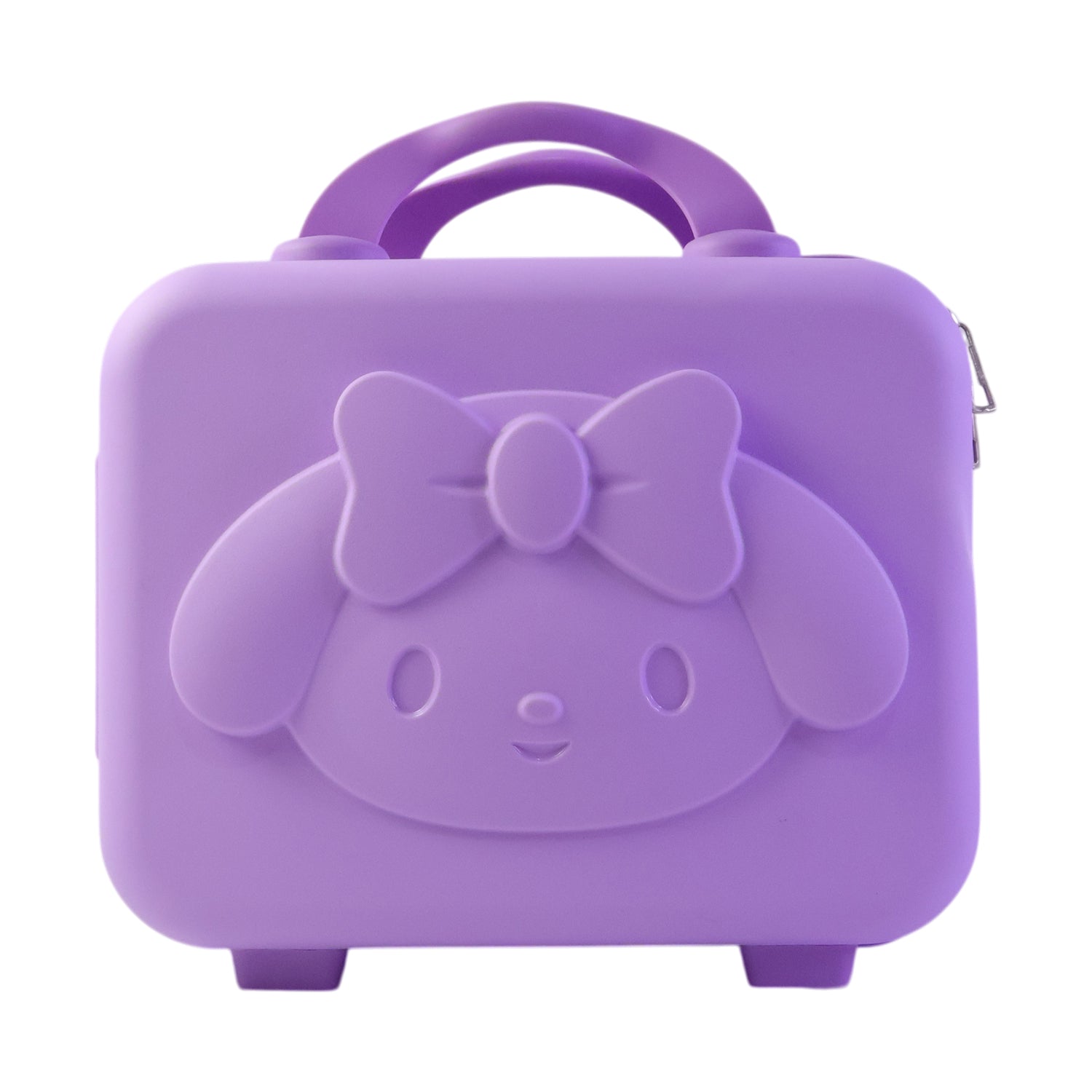 Side view of kids bear-shaped hard shell carry case highlighting its durable structure