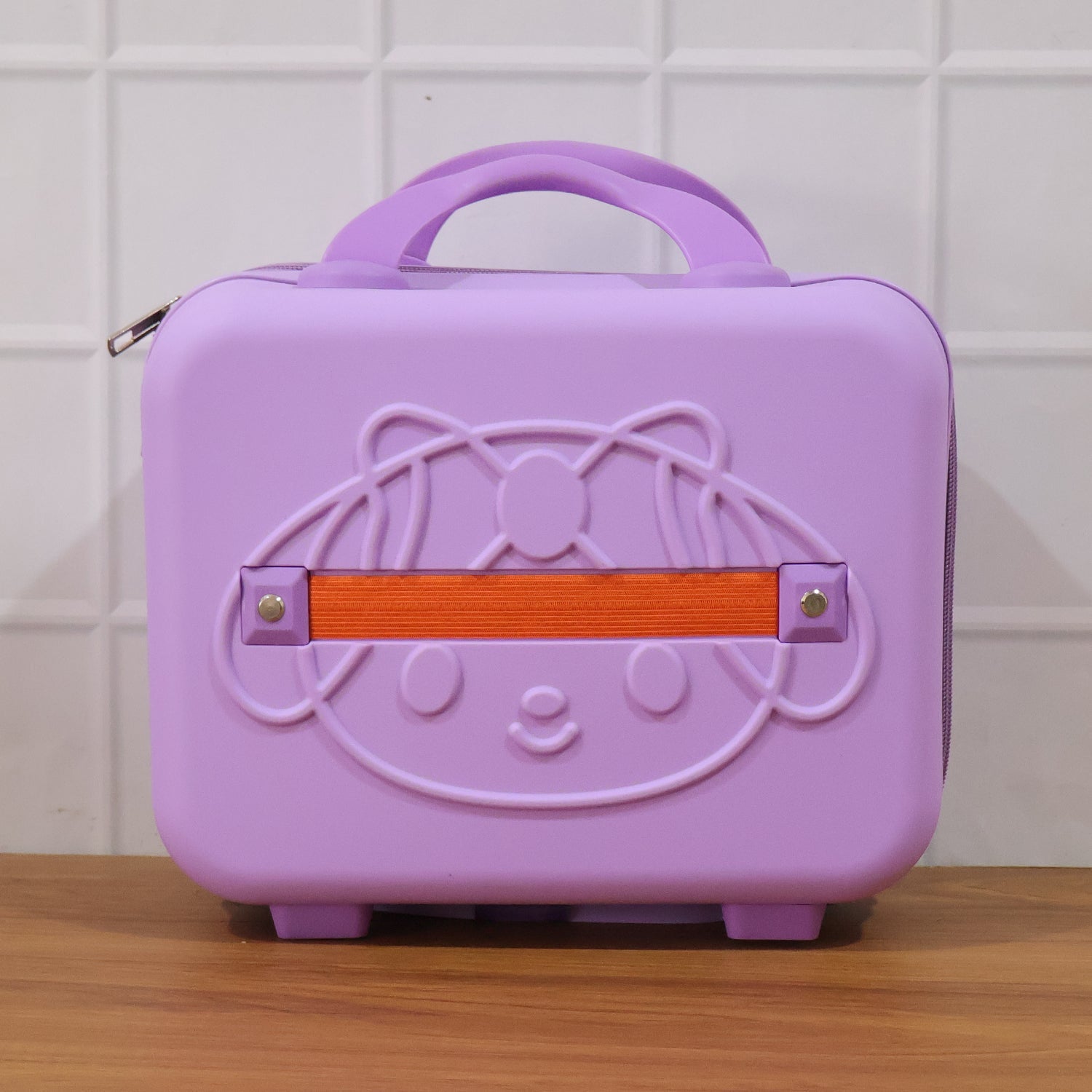 Back view of kids bear-shaped hard shell carry case showing smooth surface