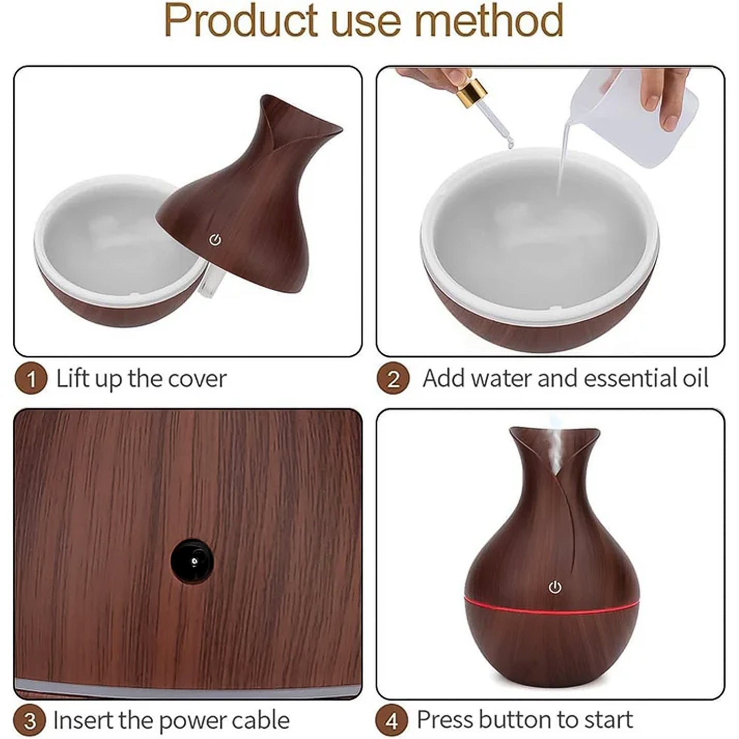 Side-by-side comparison of the Mini Wooden Humidifier from different angles.