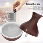 Stylish Mini Wooden Humidifier operating with a gentle, calming mist.