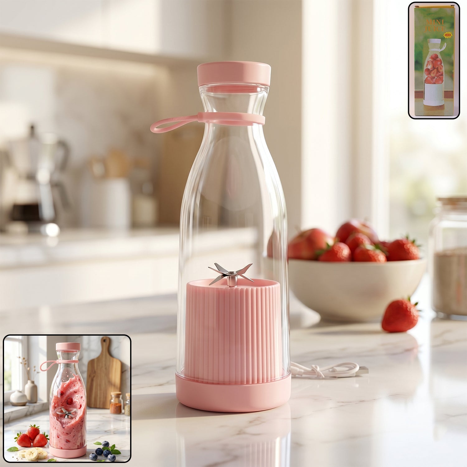 Front view of portable electric juicer bottle
