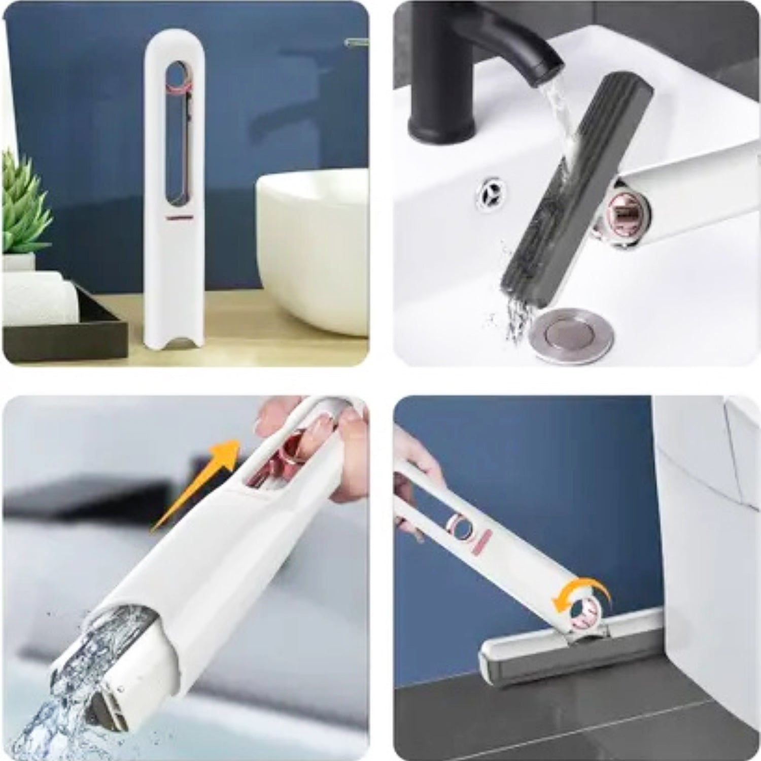The mini mop actively cleaning a kitchen counter surface, highlighting its effectiveness.